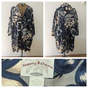 Tommy Bahama tropical navy floral shirt XXL silk